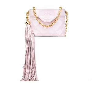 CHANEL Pink Lambskin Leather Logo Shoulder Bag